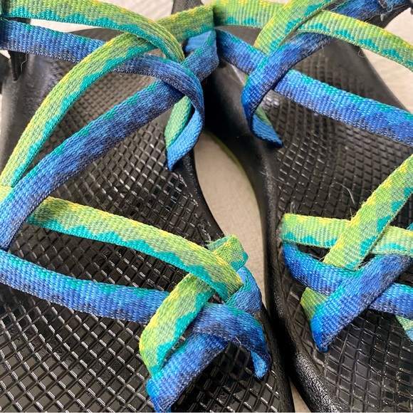 Chaco Two Strap Blue & Green w/ Green Soles W6 - Picture 7 of 14